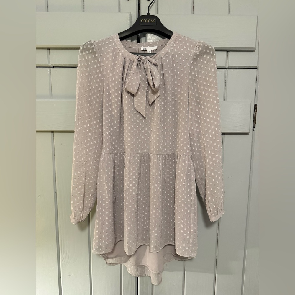 DR2 Gray Polka Dot Blouse with Bow